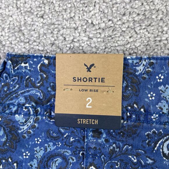 American Eagle Shorts Women’s 2 Blue Shortie Low Rise Paisley Print Stretch - Picture 4 of 10